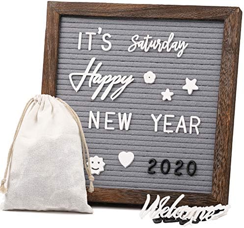 Awefrank G Felt Changeable Letter Board 10x10, 374 Black & White Letters, Months & Days Cursive Words, Numbers, Emojis, Stand Attached for Tabletop Display, Letter Bags, Gray