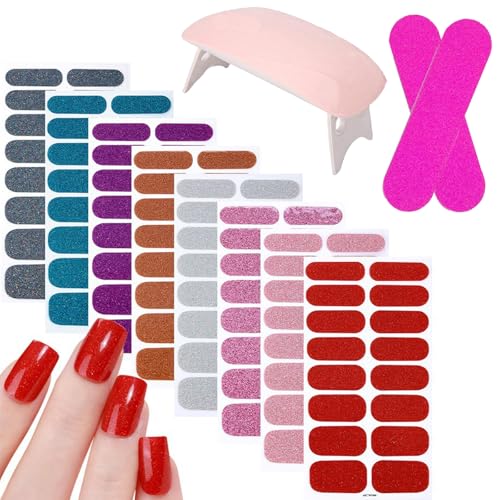 Nails Gel Stickers with UV Light Starter Kit Semi Cured Gels Nails Strips Salon Quality Long Lasting for Home DIY (8PCS)