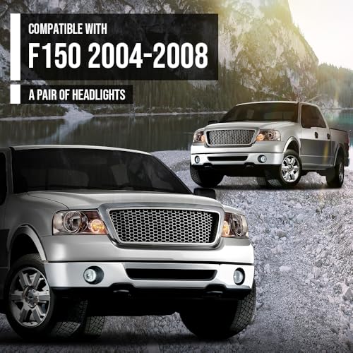 Image of G-PLUS Headlights Assembly, Fit 2004-2008 Ford F150 / 2006-2008 Lincoln Mark Lt(NOT Fit 2004 F150 Heritage /Flareside Beds), Clear Lens Chrome Housing Clear Reflector Bumper Headlamps