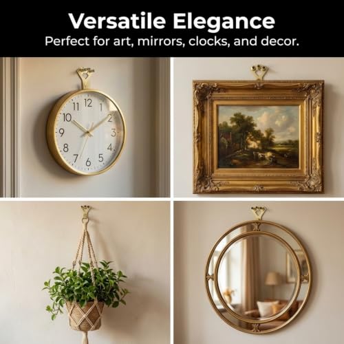 Image of Performore 10 Pack Heavy Duty Decorative Picture Hangers with Nails - Supports up to 100lbs, Gold Wall Hooks with 3 Holes & 30 Nails for Hanging Mirrors, Clocks, Frames, Art, Home Decor
