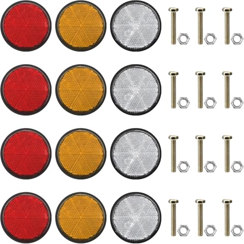 ZMDMAH 12 catadioptres Ronds Diamètre 60 mm en 3 Couleurs Catadioptre Rond à Visse avec vis M5 et écrous pour remorque Camion Caravane E 4 Rouge 4 Jaune 4...