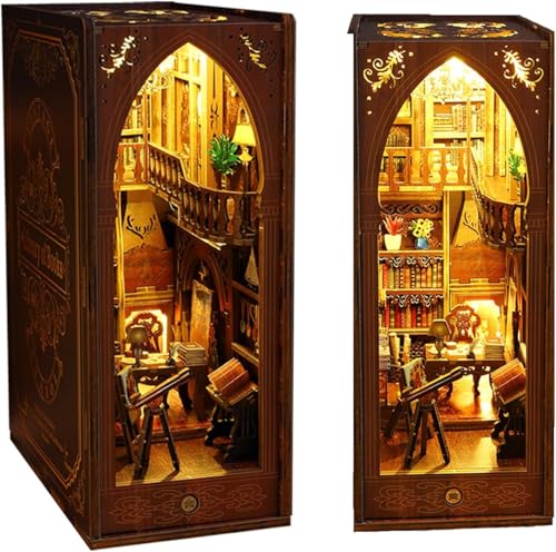 Kisoy Book Nook Kit, 3D Wooden Puzzle Booknook Build Bookshelf Decor, DIY Miniature House Kit for Adults and Teens, Mini House Arts&Craft Gifts for Family and Friends(Library of Book)