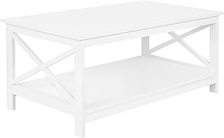 Beliani Mesa de Centro Blanca 100 x 55 cm 2 Niveles con Tablero Rectangular de Estilo Moderno Foster