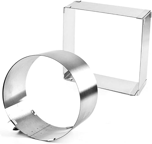 Miniatura 2 de CdyBox Moldes de mousse ajustables de 6 a 12 pulgadas para tartas redondas y cuadradas, juego de anillos de acero inoxidable para tartas, 2 piezas