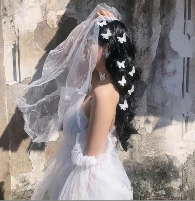 10PCS Butterfly Hair Clip Lace Hair Bows Small Butterfly Clip Hair Pins Wedding Hair Accessories Hair Clips for Halloween Cosplay Women Girls (White) - Image 3