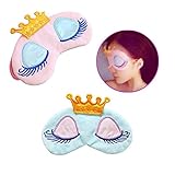 AKOAK Pack of 2 Cute Girl's Travel Princess Crown Sleeping Eye-Shade Blindfold Nap Cover Eye Mask（Pink+Light Blue）