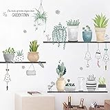 Green Pot Plants Leaves Wall Decals Wall Stickers for Bedroom Leaf Wall Mural as Wall Decor for Living Room | 90cm x 180cm Removable Stickers for Home Walls Decoration as Housewarming Birthday Gift