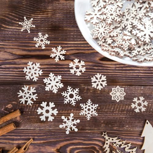100 Pieces Christmas Decoration Snowflakes Wooden Decoration 25 mm 35 mm Mini Snowflakes Wooden Discs Scatter Decoration for DIY Crafts Christmas Table Decoration Winter Decoration - Image 4