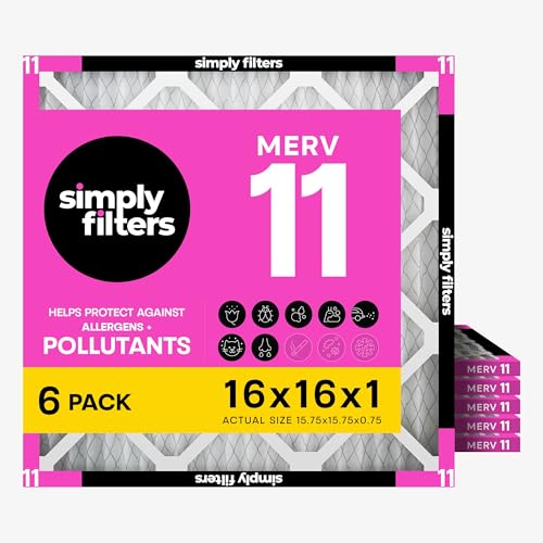 Simply 16x16x1 Air Filter Merv 11 6 Pack For Home AC Furnace & HVAC (Actual Size: 15.75x15.75x0.75) DUST Pet & Allergy Control