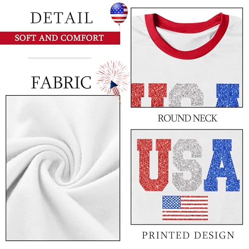 Image of Ithalt Women 4th of July Shirt Fourth of July Shirts USA Sequin Tshirt American Patriotic T-Shirt Stripes Tee Tops