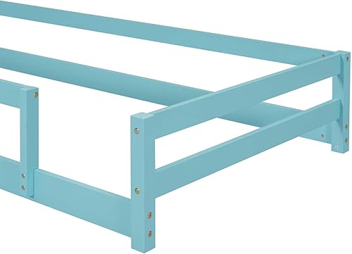 Miniatura 9 de Cama Montessori de madera tamaño individual con cabecera y cercas en forma de casa, cama de plataforma completa para niños, niñas, niños, altura