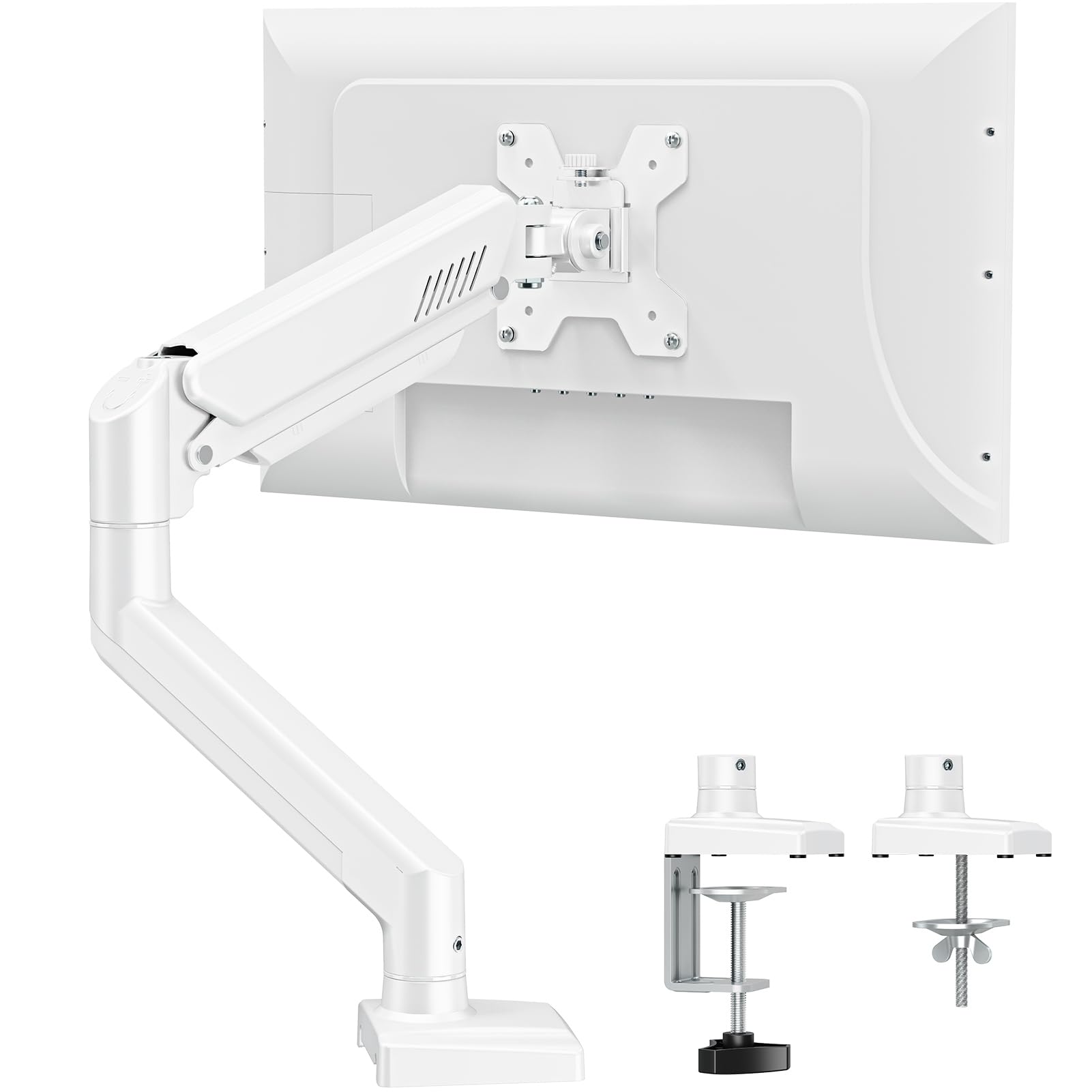 ELIVED 1 Monitor Halterung für 13-32" Bildschirme bis zu 9kg mit VESA 75/100mm, Gasdruckfeder PC Monitor Tischhatlerung, Neigbar, Schwenkbar, Drehbar, Höhenverstellbar Monitorhalterung Weiß EV004W