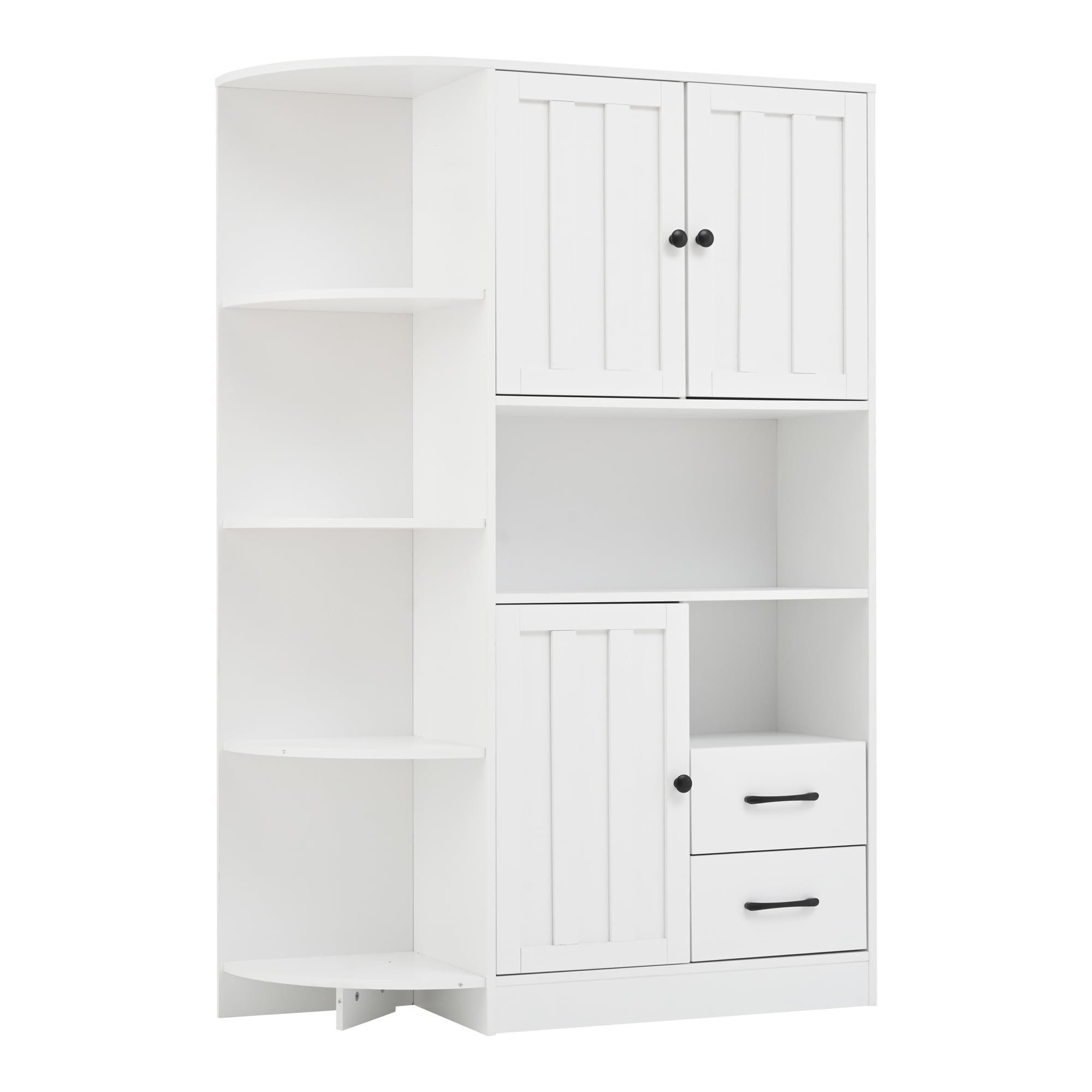 104 x 35 x 155 cm, armario de esquina con 3 armarios + 2 cajones, estanterías de salón, armarios altos y highboard con un total de 14 áreas de almacenamiento, estanterías, aparador, color blanco