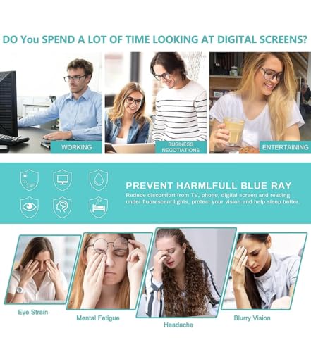 Image of Blue Light Blocking Computer Glasses for Men & Women, Square TR90 Lightweight Eyeglasses Frame, Anti Eye Strain UV Protection, Clear Lens for Gaming Office Reading