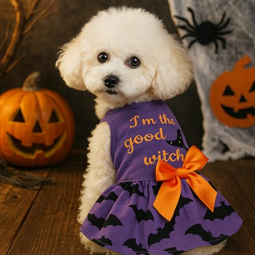 Abbylike 3 Pcs Seasonal Dog Outfits Christmas Halloween Thanksgiving Pet Costume Cotton Holiday Puppy Dress Lightweight Pet Apparel with Bowknot for Large Medium Cat Clothing, Medium - Image 7