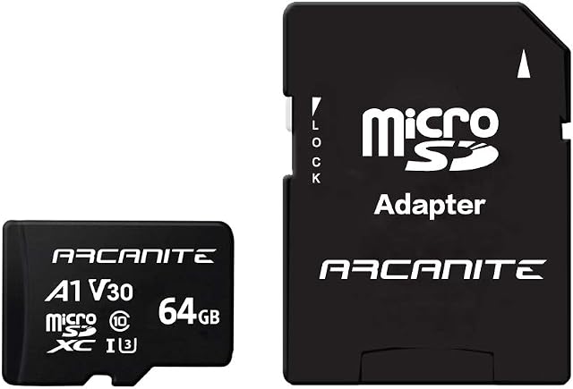 ARCANITE 64GB microSDXC Memory Card with Adapter - A1, UHS-I U3, V30, 4K, C10, Micro SD, Optimal read speeds up to 90 MB/s