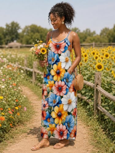 Image of SUZONANA Women Plus Size Summer Maxi Dress Spaghetti Strap Loose Sundress
