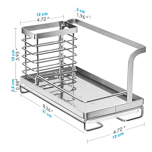 Nieifi Sink Caddy Organizer Countertop Sponge Brush Soap Holder With Drain Pan Stainless Steel For Kitchen #TOP6