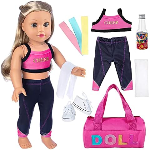 ZITA ELEMENT American 18 Inch Girl Doll Yoga Clothes and Accessories for 18 Inch Dolls Sport Set with Shoes Portable Sports Bag Yoga Bands Towel and Drink Bottle(Doll Is Not Included) Cover