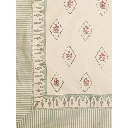 Image of Firdaus Premium Hand Block Printed Bedsheet | Bed Spread Flatsheet Bed Sheet | Pure Cotton | Double Bed Queen Size 90 inchx108 inch | 300 TC Long Staple Cotton | 2 Pillow Covers | Floral Print