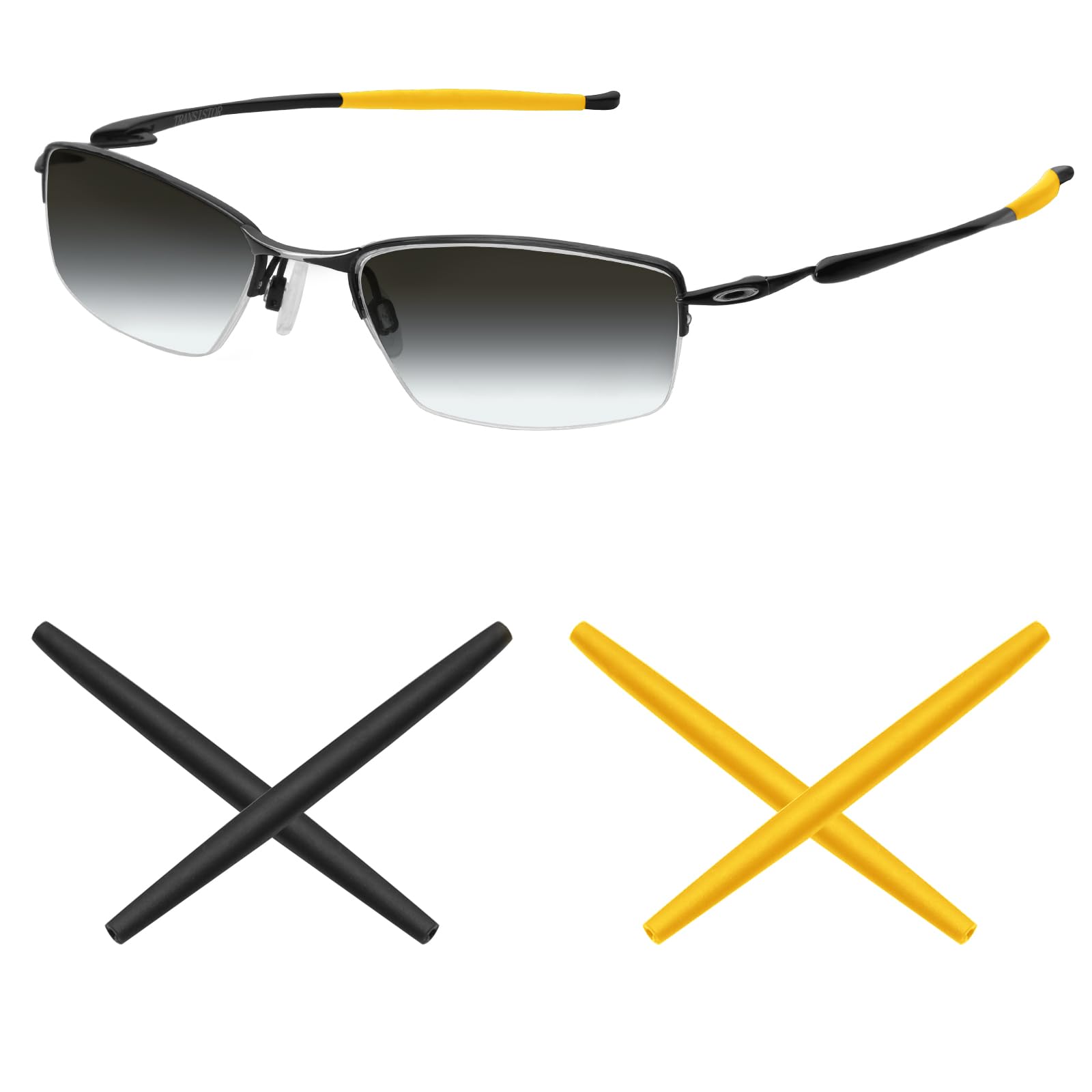 Mryok 2 Pair Replacement Earsocks Kits for Oakley Transistor/Spoke & Spoke 0.5 / Capacitor/Lizard OX3024 OX3085 OX3144 OX5055 OX5113 OX5120 OX3133 - Yellow & Black