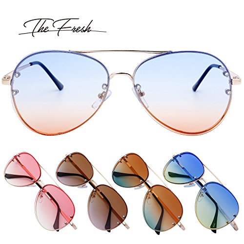 The Fresh Oversize Rimless Ocean Color Lens Aviator Sunglasses Gift Box2
