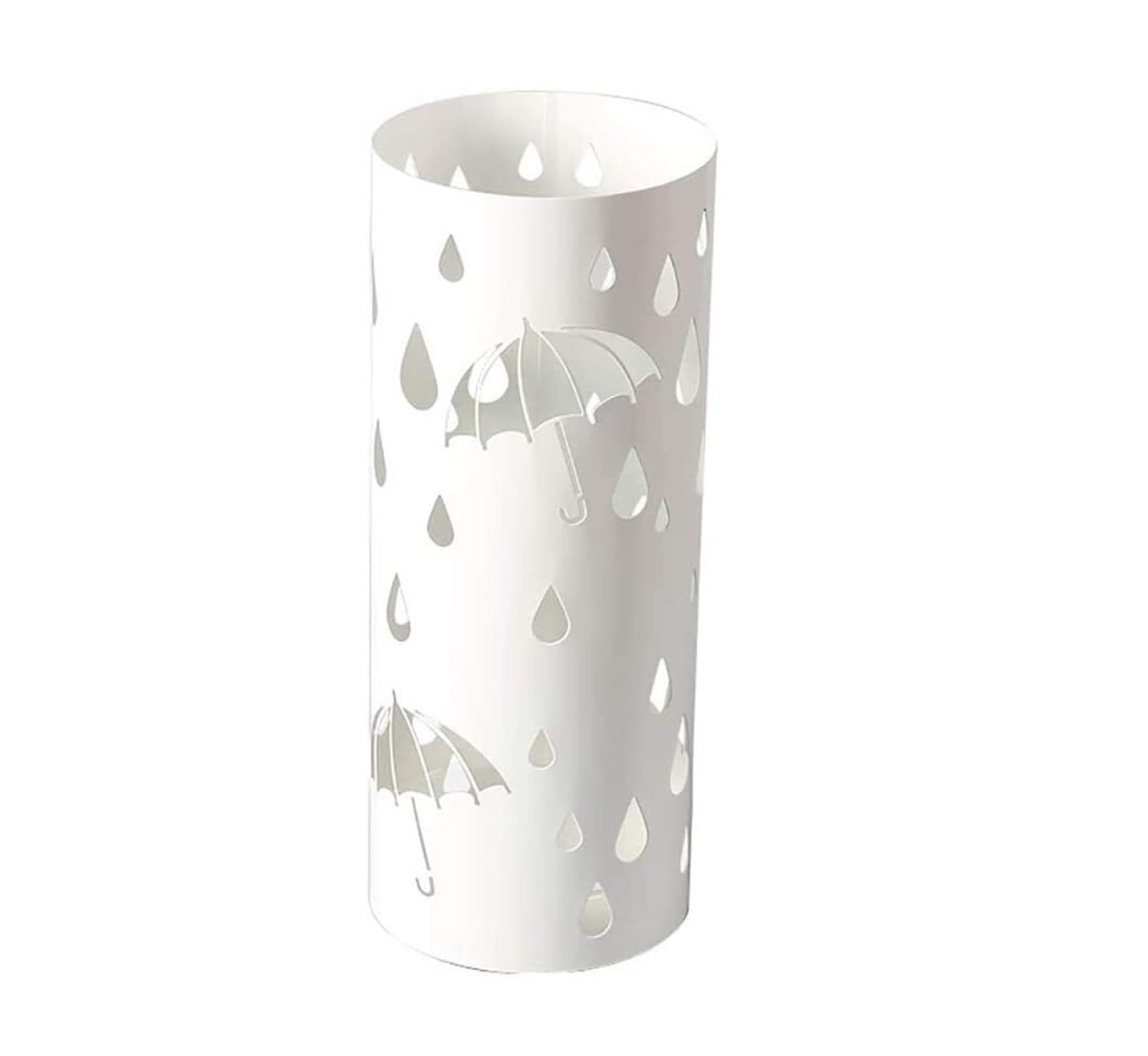 FCXWEVR Stylish White Round Iron Umbrella Stand with Drip Tray Durable Metal Long/Short Umbrella Holder for Entryway Porch or Home Décor (19.5 * 49cm)