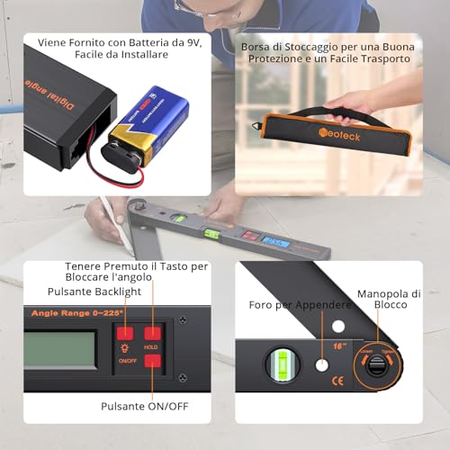 Neoteck Medidor Digital de Ángulo 225° y Nivel miniatura 6