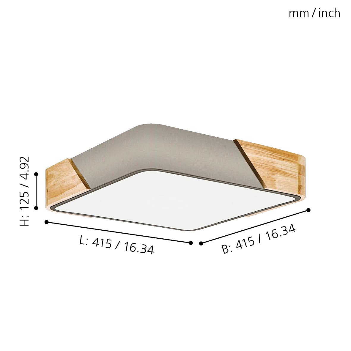 EGLO Deckenlampe Grimaldino, 2 flammige Deckenleuchte, Wohnzimmerlampe | Schlafzimmerlampe aus Textil, Holz, Metall, Kunststoff in Taupe, Natur, Weiß, Flurlampe Decke, E27 Fassung, L x B 41,5 cm