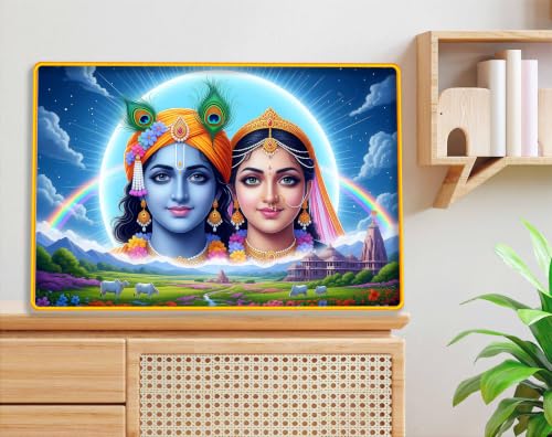 Image of Indianara Radha Krishna Painting With Golden Frame, 18 x 12 Inches (Style 7)