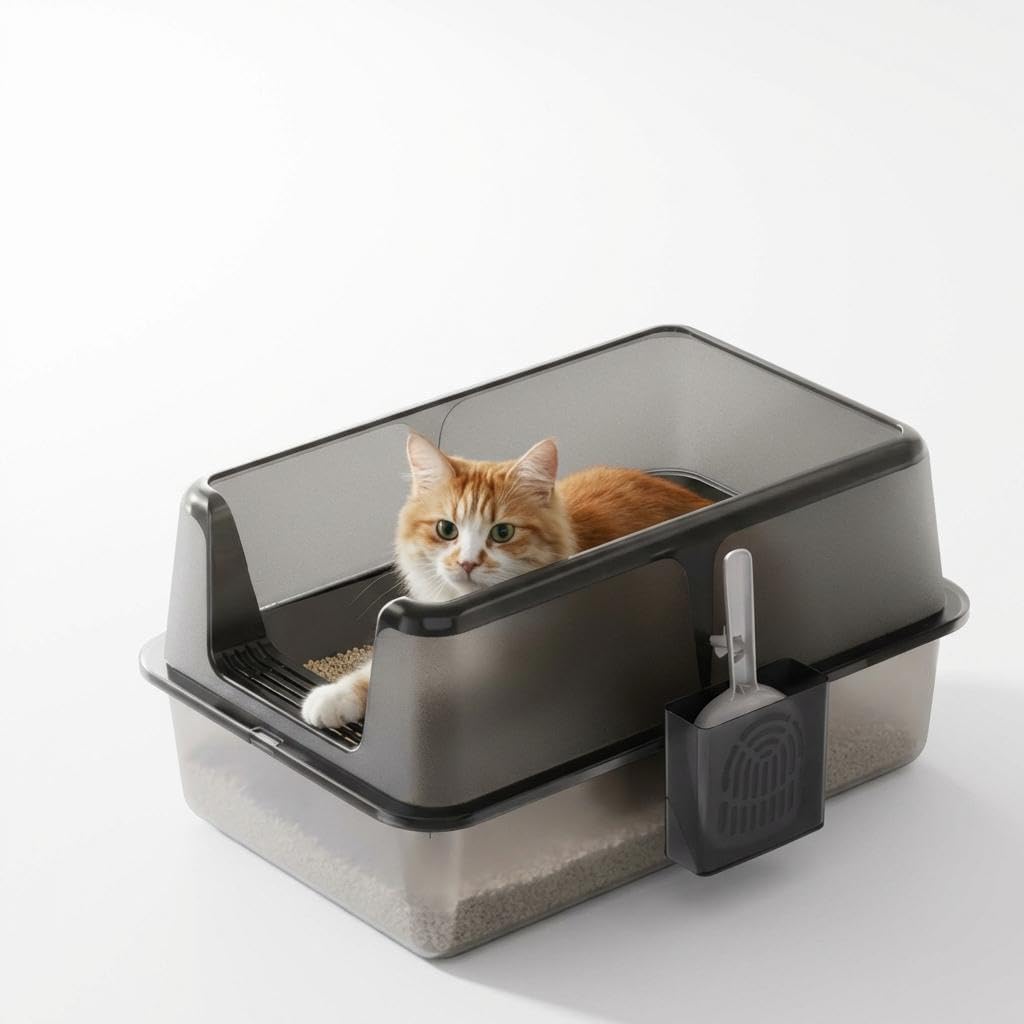 Stainless Steel Cat Litter Box, XL Enclosed Metal Litter Box with Lid & Side Litters Filter, Anti-Leak Non-Stick Design, Includes Scoop for Large Cats 6'' Deep Grey