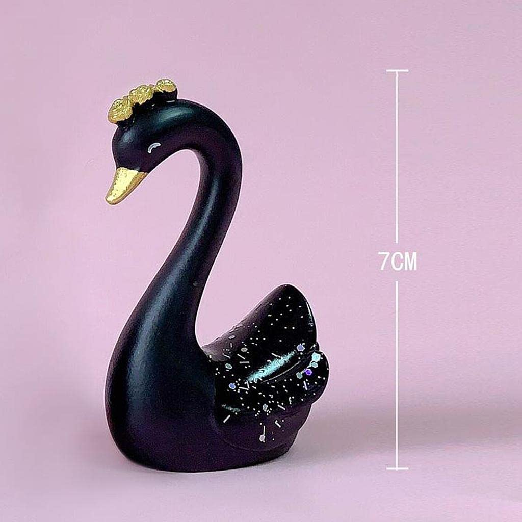 Juego de 6 Figuras de Cisnes de Resina, Esculturas, Decoración para Pasteles O Salpicaderos, Color Negro, 6 Piezas