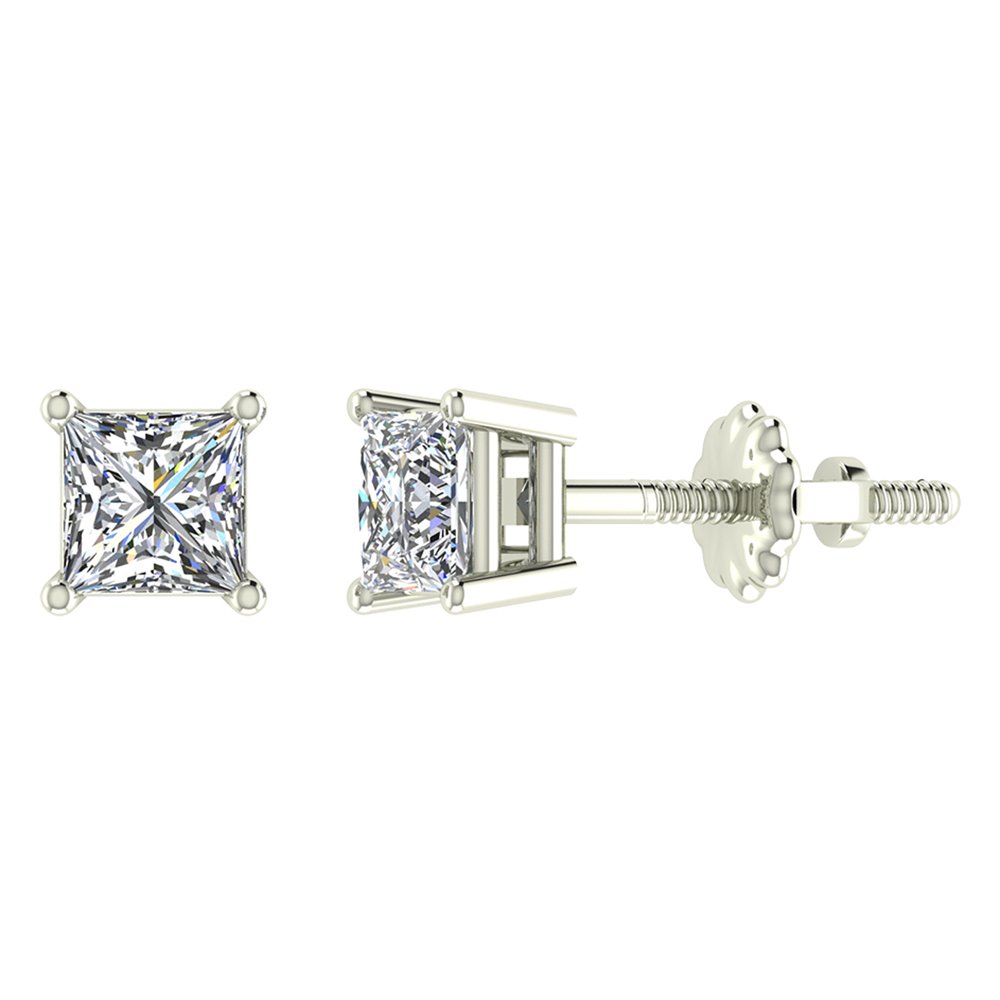 Glitz DesignDiamond Earrings for women-girls Princess Cut studs 14K Gold Gift Box Authenticity Cards (G, I1)