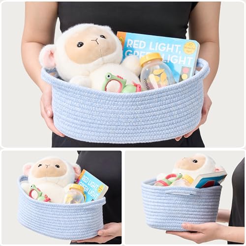 Image of 2-Pack Small Woven Gift Baskets Empty with Bags & Ribbons, Storage Basket for Father's Day for Dad, Baby Shower, Raffle, Birthday, Cute Organizer with Handles, 12 inchx8 inchx5 inch, Blue