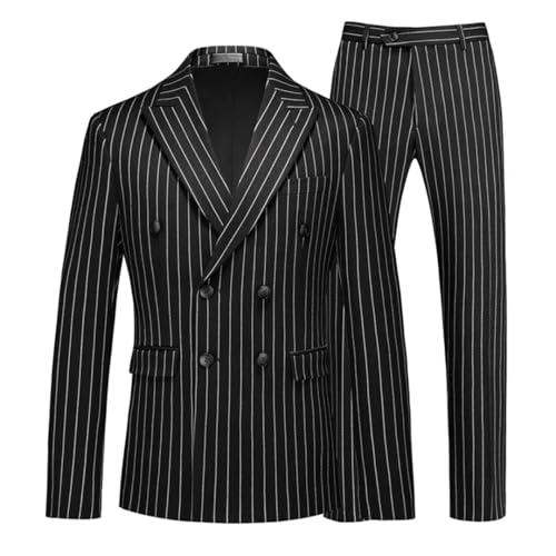 Men Double Breasted Striped Suit 2 Piece Business Social Wedding Party Blazers and Trousers4