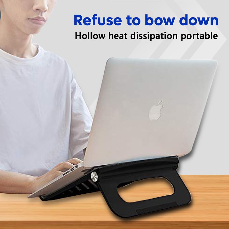 Image of URBAN KINGS Adjustable Laptop Stand for Desk, Portable Laptop Holder, Foldable Notebook Stand, Desktop Ergonomic Ventilated Laptop Riser for MacBook