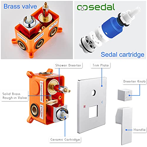 Rovogo Bathtub Shower Faucet Set Complete All Metal, Shower System With Tub Spout, 10-In. Rain Shower Square And Handheld, Chrome (Valve And Trim Kit Included) #TOP2