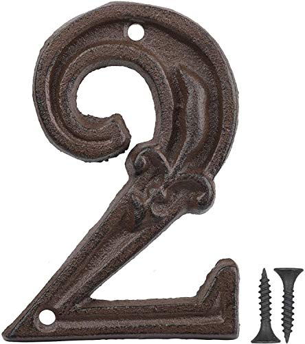 Vandicka Números de forja para indicar la numeración de las casas, puertas y calles, color marrón envejecido, acabado óxido con estampado de flor de lis, 12 cm, 2