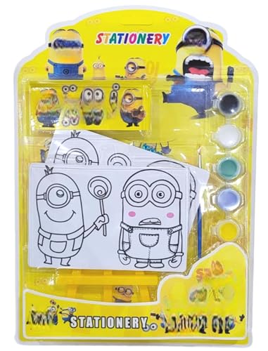 Image of SHAKTISM Painting Canvas for Boys & Girls Arts, Canvas Board with Stand, Water Colour, Sticker and Paint Brush Return Gifts Painting Canvas Board for Kids (Mini Painting Kit)