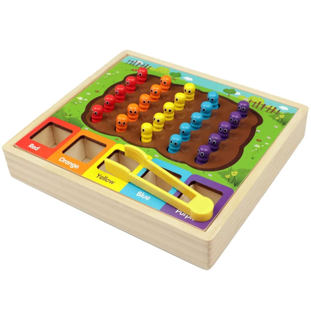 Giocattolo Montessori legno per afferrare un verme e ordinare per colori