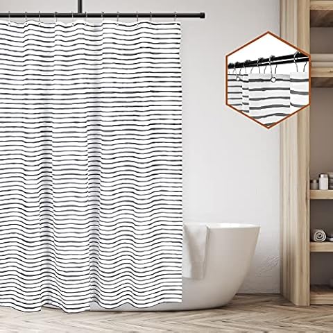 Varato Design Shower Curtain - Minimalistic Modern Line Shower Curtain Set - 12 Shower Curtain Hooks - Water Repellent Shower Curtains - 72x72 Shower Curtain Liner - Boho Bathroom Accessories Cover
