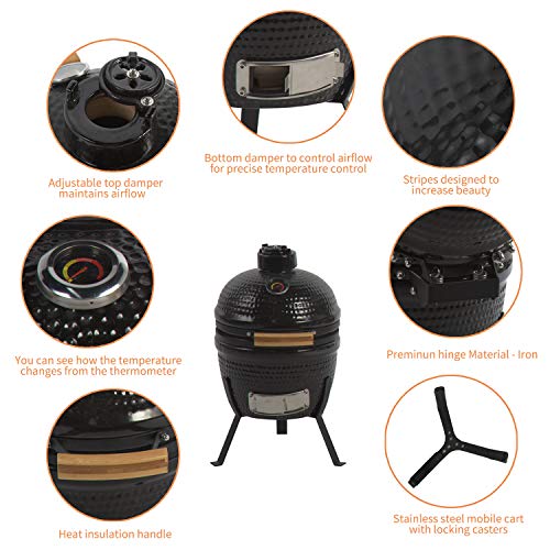 Aoxun 13" Kamado Grill, Roaster And Smoker. Bbq Grill,Multifunctional Ceramic Barbecue Grill, Egg Outdoor Kitchen Style #TOP6
