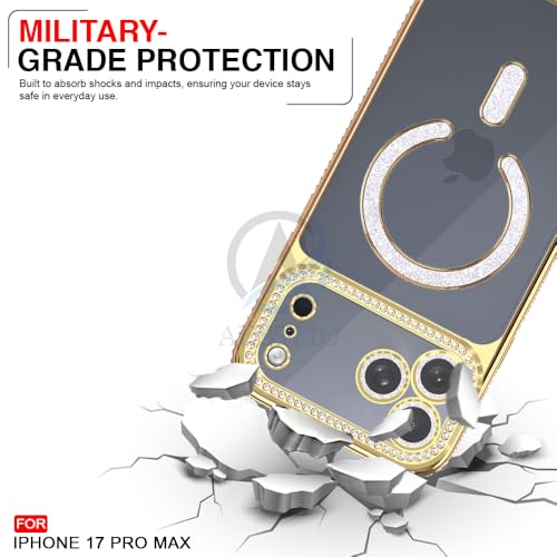 Image of AESTMO Back Cover for iPhone 17 Pro Max Compatible with MagSafe | Diamond Glitter Case | Luxury Bling Rhinestone Soft Clear TPU Bumper | Camera Lens Protection Cover for iPhone 17 Pro Max (Gold)