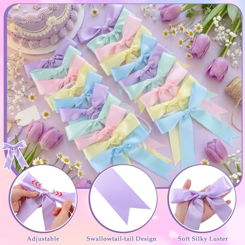 Image of NatNarr 2 Pcs Pastel Bow Garland Banner, Pre-Strung Satin Ribbon Bow Banner Pastel Party Decorations for Home Classroom Decor Bridal Baby Shower Birthday