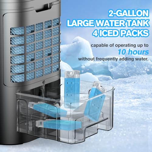 Ar condicionado portátil sem janelas, temporizador de 15H e oscilação de 120°, unidade CA portátil 3 em 1 com controle remoto, tanque de 2 galões, 3 modos e 3 velocidades, refrigerador de pântano sem