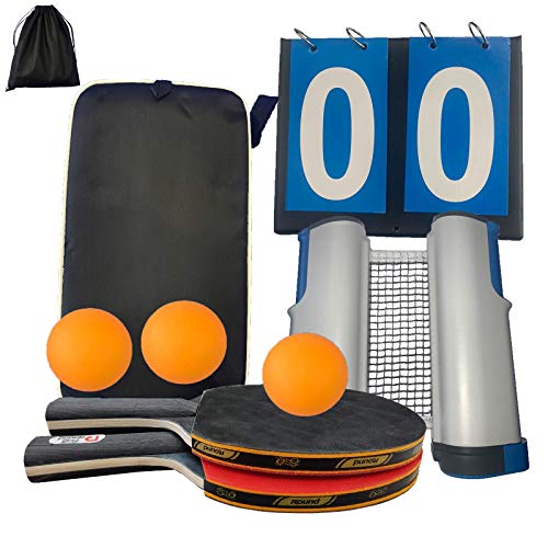 GS1 US, INC. Ping Pong Set con Red portátil, 2 Raquetas de Tenis de Mesa, 3 Pelotas, 1 Marcador, 1 Bolsa de Red para el Transporte