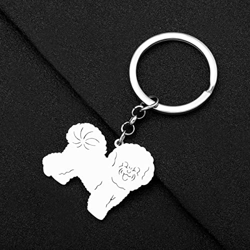 WEVENI Cute Dog Keychain18K Gold Plated Stainless Steel Key Chain Ring Accessories Charms Dog Lovers Gifts for Women Girls (Silver Plated Bichon Frise)4
