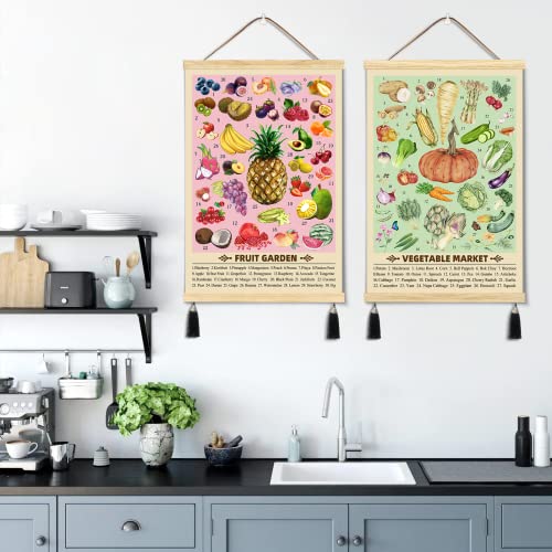 Liyaoli Vintage Posters Fruits And Vegetables Canvas Wall Art 2 Set Magnetic Poster Hanger 16 X 24 Frame Wood Wall Art For Kitchen Living Room Dining Room Retro Home Eclectic Decor #TOP2