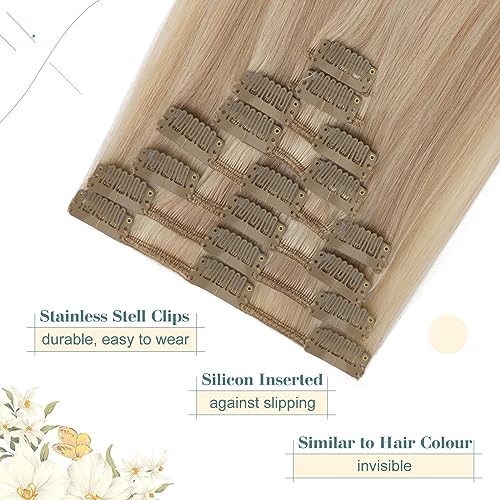 Elailite Clip in Hair Extensions Real Human Hair Remy Hair Full Head, 8 Pcs Invisible Thin Weft - Image 3