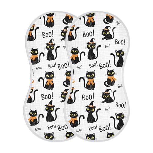 2 Pack Muslin Burp Cloths Halloween Boo Cat White Cotton Baby Burp Cloths Extra Absorbent and Soft Spit Up Rags for Newborn Boys Girls, Large 22